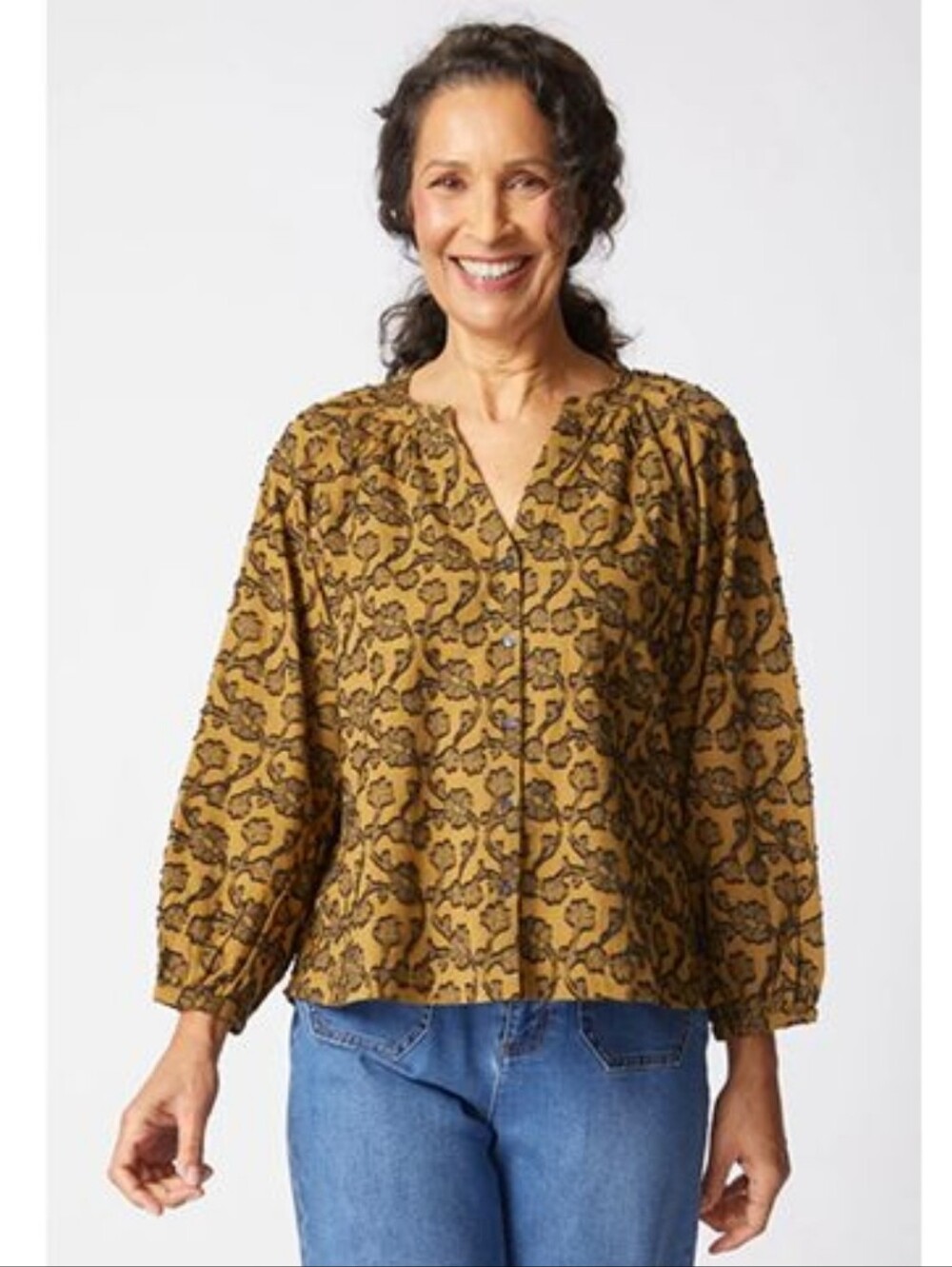 HABITAT FLORAL JACQUARD ROMANCE PEASANT TOP SZ S